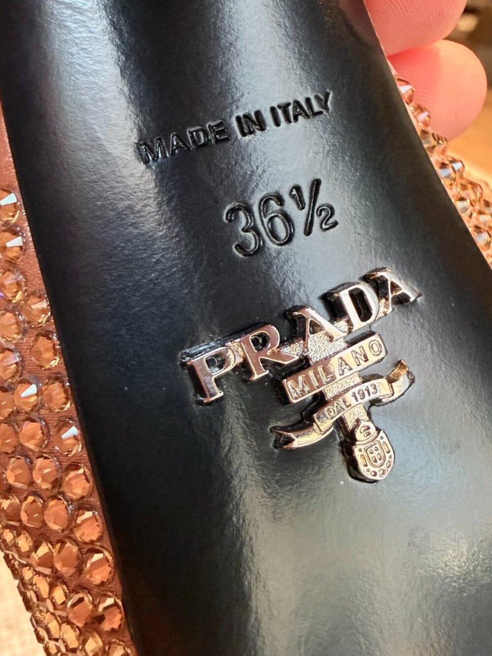 Prada Pink Crystal Triangle Logo Platform Sandals - Picture 9 of 12